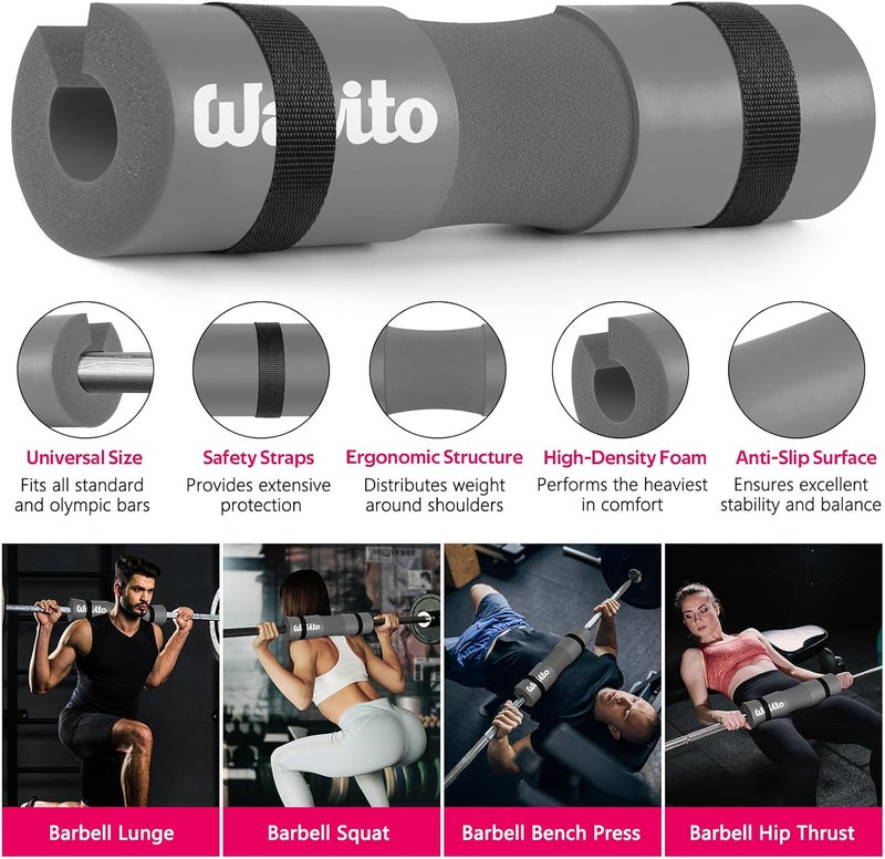 WALITO 7Pcs Barbell Pad Set for Hip Thrust - Squat Pad,Gym Accessories for Women with Bar Bad,Bench Press, with Gym Ankle Straps,Resistance Bands for Working Out,Lifting Strap,Carry Bag - Image 3